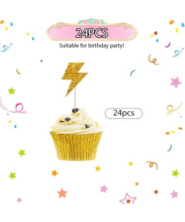 ROSTYAKZ 24pcs Lightning Cupcake Toppers for Baby Shower Lightning Sign Cupcake Toppers Gold Glitter Lightning Cake Decoration for Baby 1st Birthday Party Supplies - Buy Online on GoSupps.com