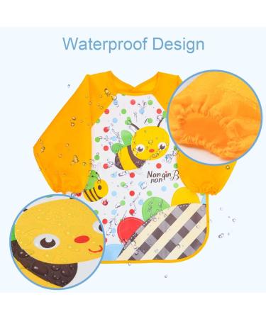 Vicloon Waterproof Long Sleeve Baby Bibs - 4 Pack - Unisex Infant/Toddler Bibs with Cartoon Designs - Buy Online on GoSupps.com