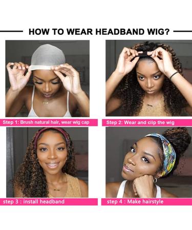 Curly Ombre Headband Wig for Black Women | P4/27 Highlights Water Wave Natural Hair | Real Remy Human Hair | Machine Made None Lace Front Wig | Glueless 150% Density 24 Wig - Buy Online on GoSupps.com