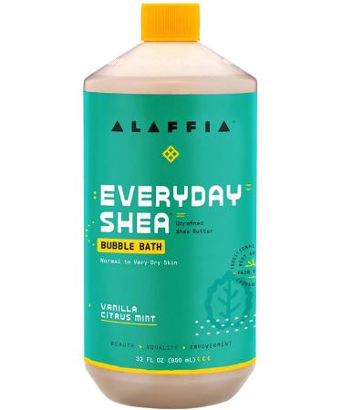 Alaffia Everyday Shea Bubble Bath | Soothing Support for Deep Relaxation and Soft Moisturized Skin | Made with Fair Trade Shea Butter | Cruelty Free | No Parabens | Vegan, Vanilla Citrus Mint 32 Fl Oz Vanilla Citrus Mint