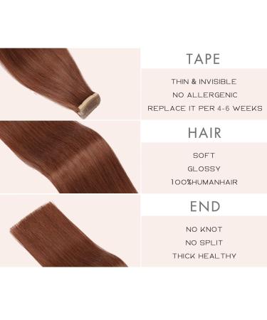 YDDM Tape-In Hair Extensions - 20pcs 22 inch Dark Red Brown Real Hair Invisible Skin Weft (33#) - Buy Online on GoSupps.com