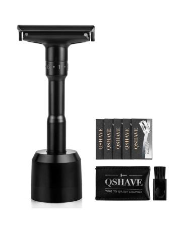 QSHAVE Adjustable Double Edge Safety Shaving Razor Deluxe Set (Razor with Stand) 8 Piece Set