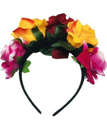 Mexican Flower Crown Headband Halloween Hairband Rose Flower Crown Headpiece Floral Hair Accessories for Cosplay Carnival Party Beach Vacaton - Buy Online on GoSupps.com