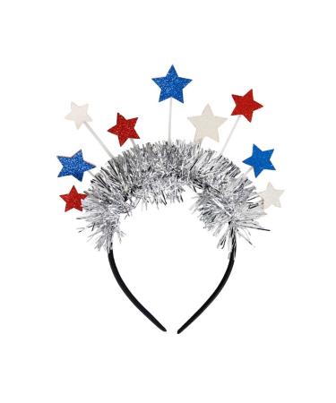 HAKJXOS July 4th Headbands for Women and Men Independence Day Headband Fashion Blue White Red Stars Ribbons Designs Holiday Party Head Bands Decorations 1 Pcs Stars Headband D