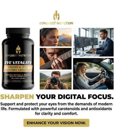 Conquest Nutrition Eye Vitality Vision & Eye Support, Enhance Eye Health, Bilberry, Lutein, Zeaxanthin. 60 Veggie Caps - Buy Online on GoSupps.com