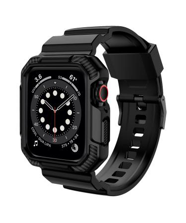 OROBAY Compatible with Apple Watch Band 45mm 44mm 42mm with Case Shockproof Rugged Band Strap for iWatch SE2 SE Series 8/7/6/5/4/3/2/1 45mm 44mm 42mm with Bumper Case Cover Men Women Matte Black Matte Black 45mm/44mm/42mm