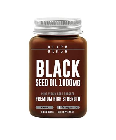 Black Seed Oil Capsules 1000mg Double Strength - 60 Soft Gels 3X% Thymoquinone Non-GMO Premium Cold Pressed Virgin Oil Nigella Sativa Halal & Kosher Made in The UK for Black