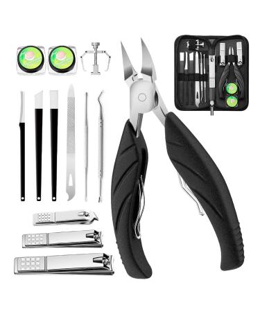 Onism 13 Pcs Ingrown Toenail Tool  2 Boxes of Ingrown Toenail Corrective Liners  Toenail Clipper Kits for Thick Nails/Ingrown Toenail Treatment Trim  for Seniors Men Women Ingrown Toenail Clipper Kit Black+corrective Lin...