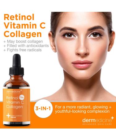 Retinol Vitamin C Collagen Serum | Anti-Aging Face Formula | Smooths Fine Lines & Brightens Skin | 2 fl oz - Pharmaceutical Grade Quality - Buy Online on GoSupps.com