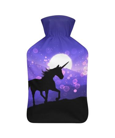 Purple Unicorn Hot Water Bottle With Cover Plush Bed Bottle Hand Warmer For Adults And Children 26.5X15.3cm