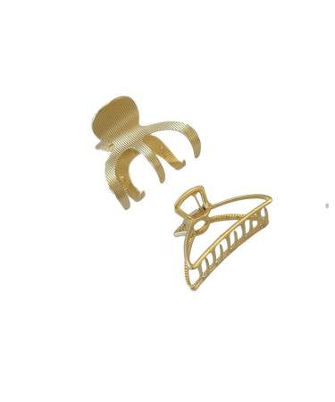 Gold Matte Metal Hair Clip Claws Combo Pack - Simple Minimalist Barrette Jaw Clamp With Octopus - 2 inches each