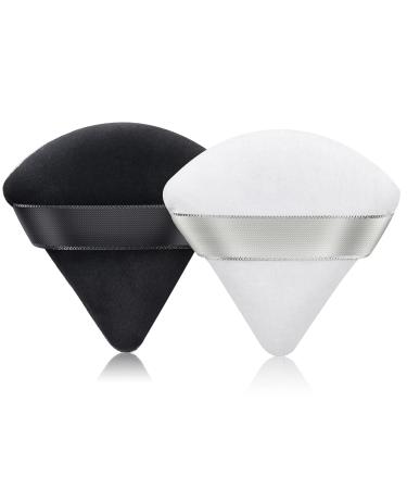 2 PCS Powder Puff Triangle Makeup Puffs for Loose Setting Powder Face Body, Foundation Blender Velour Setting Powder Puff, Super Soft Eye Makeup Wedges Beauty Tools B1 Black 1 and White 1