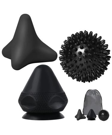 Rymall trigger point presser massage device+hedgehog ball painless presser set with suction cup & bag for muscle pain and tension osteopressur presser for self -massage (black) blue+hedgehog ball