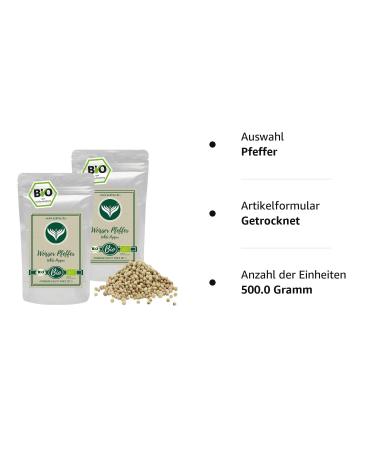 Buy Azafran ORGANIC White Pepper Whole Peppercorns 500g - Perfect for Pepper Mills - International Shipping Available - Buy Online on GoSupps.com