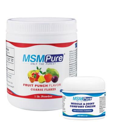 KALA HEALTH MSMPure Fruit Punch Flavored Coarse Flakes 1lb and Muscle & Joint Cream 2oz Bundle