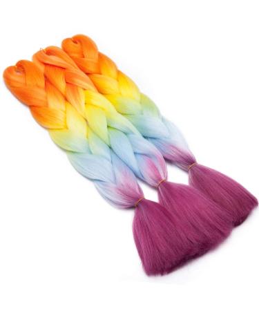 Shop Tess Braids Extensions - 60 cm Jumbo Kanekalon Ombre Hair Braids (3 Pack) in Blue/Red/Orange - Ideal for Box Braids - 100g Per Bundle - Buy Online on GoSupps.com