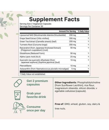 Capsules liposomales NAD+ formule avanc e 10 en 1 avec resv ratrol ALA glutathion et plus encore - 60 capsules - Buy Online on GoSupps.com