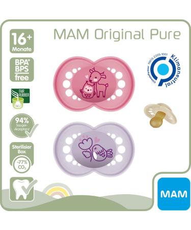 MAM Original LATEX Pacifier Set of 4 - Flowers & Friends for Girls | Includes 2 Sterilized Transport Boxes | Ideal for 16 Months+ | International Shipping Available - Buy Online on GoSupps.com