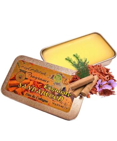 Exquisite SANDALWOOD Perfume - Eau de Parfum - Solid Balm - Natural Essential Oils Aromatherapy Fragrance (Santalum Album Spruce Amber Palo Santo Saffron Wood) Travel Size Party Gifts - 0.5oz