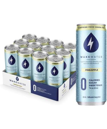 WakeWater Caffeinated Sparkling Water | Pineapple 355ml X 24 Cans | Natural Green Tea Caffeine | Zero Sugar Zero Calories Sweetener Free Sugar Free 355ml X 24 cans - Buy Online on GoSupps.com