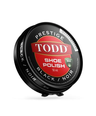 TODD Prestige Shoe Polish BLACK High Gloss with Carnauba Wax | Shine and Protect for Leather Shoes Boots Bags | Metal Tin | 50ml