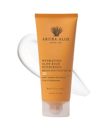 Aruba Aloe Hydrating Aloe Rich Sunscreen SPF 30 - Broad-Spectrum UVA/UVB Sunblock Lotion - Lightweight Water-Resistant Non-Greasy Sun Protection for Face and Body - 6 oz 6 Fl Oz (Pack of 1)