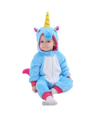 Doladola Baby Boys Girls Flannel Animal Hooded Unicorn Rompers Toddler's Jumpsuits Infant Outfit 3-6 Months Blue