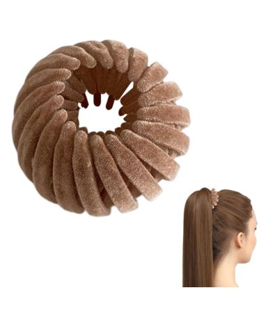 Magic Hair Clips - Bird Nest Ponytail Holder Lazy Hair Bun Maker | Bird Nest Velvet Magic Hair Clip Three Rows Teeth Styling Supplies for Making Ponytail Bun Long Short Curly Straight Hair Khaki