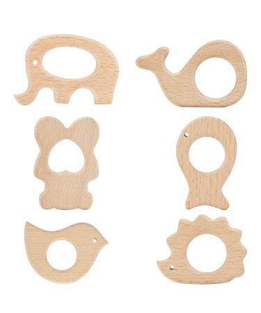 Aoliandatong 6 pieces of wooden figures wood animals children bite ring of course baby wooden animal bite ring gripping wooden pite ring wooden teaer for toddlers - Buy Online on GoSupps.com