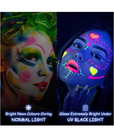 AOOWU UV Glow Face Paint Set - 6 Neon Fluorescent Colors for Blacklight Parties & Carnivals - Buy Online on GoSupps.com