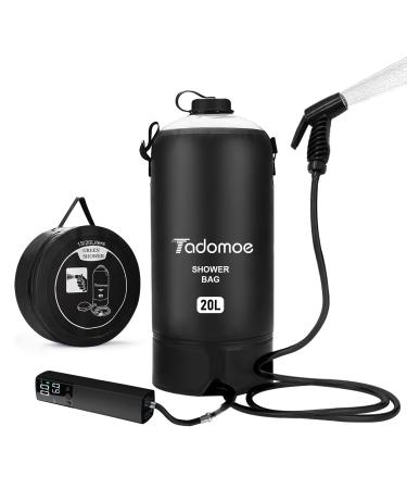 Tadomoe Portable Shower, 5 Gallons/20L Camping Shower Bag with Portable Shower Pump,Solar Shower with Hot Water,Leak Proof Handy Nozzle Temperature Indicator for Beach Trip, Camping and Hiking Air Pump