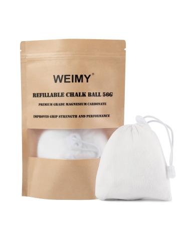 WEIMY Chalk Ball 2 oz, Refillable Chalk Ball for Chalk Bag for Rock Climbing, Weightlifting, Gymnastics, Gym Chalk Sock, Workout Chalk for Hands 2oz Refillable Ball