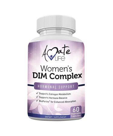 Women s DIM Complex 150mg - Bioperine Estrogen Balancing Pills for Menopause & Hot Flashes Relief Support Hormonal Acne Powerful Supplement - 60 Capsules - Made in USA by Amate Life