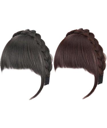 Headband with Bangs Fluffy Front Fake Bangs Synthetic Braided Headband Wig with Bangs Non slip Headband Hair Extensions Dark Brown Hair Supplies - Buy Online on GoSupps.com