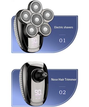 Head Shavers for Bald Men | 6-in-1 Rechargeable 4D Electric Shaver with Floating Heads | Beard Nose & Ear Hair Trimmer | Silver Razor Clipper - Buy Online on GoSupps.com