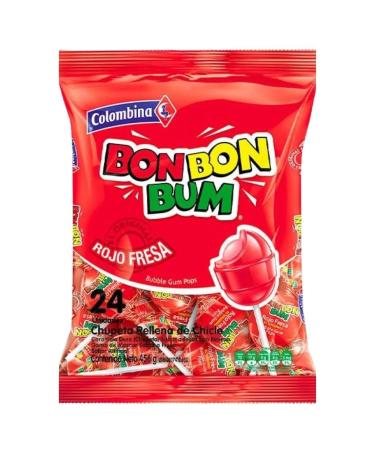 Bon Bon Bum Strawberry Lollypops 24 Count Box of 15-Fd
