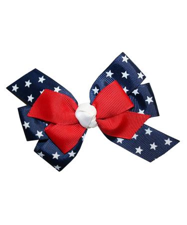 WD2U Girls Red White Blue Star Spangled Patriotic Hair Bow on Alligator Clip