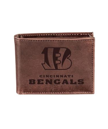 Team Sports America NFL Cincinnati Bengals Brown Wallet | Bi-Fold | Officially Licensed Stamped Logo | Made of Leather | Money and Card Organizer | Gift Box Included