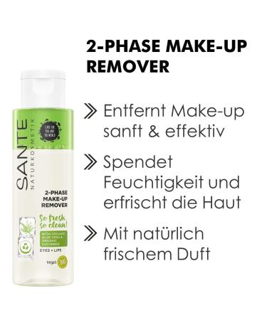 Sant Natural Cosmetics 2-Phase Make-Up Remover - Gentle Soothing & Vegan with Organic Cucumber Extract | Removes Waterproof Eye & Lip Make-Up (110ml) - Buy Online on GoSupps.com