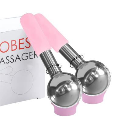 Rotating Stainless Steel Ice Globes for Facials Unbreakable Ice Globe Cooling Roller Balls for Face Neck Eyes Skin Care Cryo Sticks to Reduce Dark Circles Puffiness Wrinkles Anti-Aging Pink