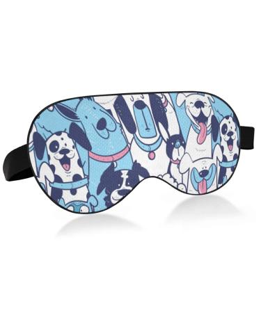 Sleep Mask Cute Dogs Blue Breathable Comfortable to Weighted Sleeping for Women Man Kids Conforms to Eye Contour Shape Adjustable Elastic Strap