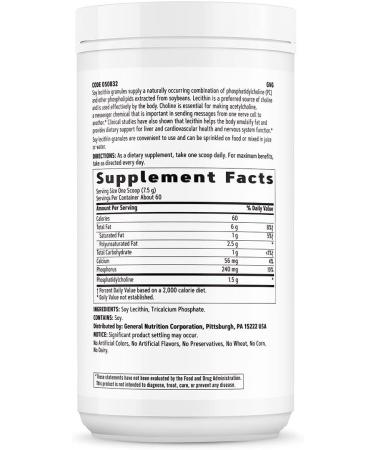 GNC Soy Lecithin Granules - 16.01 oz (60 Servings) | High-Quality Supplement for Healthy Living | International Shipping Available - Buy Online on GoSupps.com
