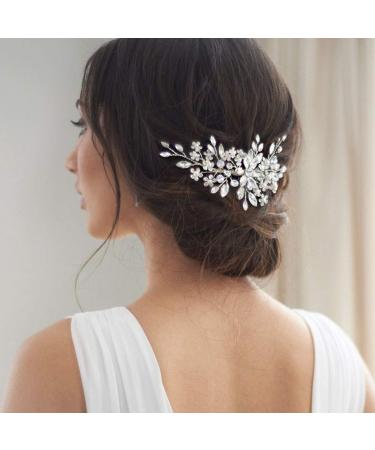 Unsutuo Crystal Bride Wedding Hair Comb - Silver Rhinestone Flower Bridal Hair Piece with Pearls | Women & Girls Accessories - Buy Online on GoSupps.com