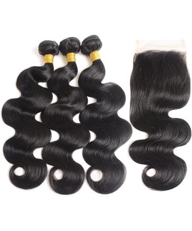 Vallbest Brazilian Body Wave Hair Bundles with Closure | 3 Bundles & Free Part Closure (18 18 18 + 16) | 100% Unprocessed Virgin Hair - Natural Black Color - Buy Online on GoSupps.com