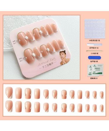 French Tip Press on Nails - Short Round Press On Nails with Nail Tips white Pearl and flower Design Glossy Naked Pink press on nails Acrylic False Nails Cute Artificial Nails - Buy Online on GoSupps.com