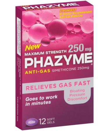 Maximum Strength Phazyme 250mg Anti Gas 12 Softgel (Pack of 2)
