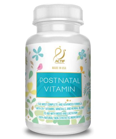 Actif Organic Postnatal Vitamin with 25+ Organic Vitamins and Organic Herbs, Nursing and Lactation Supplement, Supports Baby's Brain Development, Non-GMO, Made in USA, 90 Count