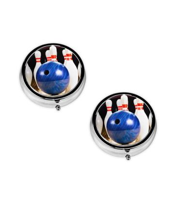 (Bowling) Round Pill Box 3 Compartment Pill Box Mini Decorative Pocket Purse Portable Travel Medicine Tablet Vitamin Holder Organizer Pill Case