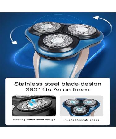 4D Men's Floating Head Electric Shaver - USB Rechargeable Waterproof Beard Trimmer & Bald Head Razor - Blue - Buy Online on GoSupps.com