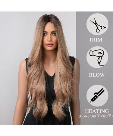 Esmee Long Wavy Ombr Strawberry Blonde Wig | 26 Natural Synthetic Heat Resistant Hair for Women - Perfect for Daily Wear, Parties & Cosplay - Buy Online on GoSupps.com